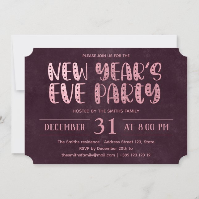Pink Foil Texture New Year's Party Einladung (Vorderseite)