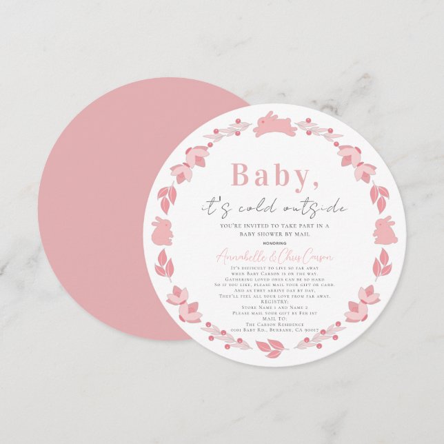 Pink Folk Art Baby Es ist kalt Baby Dusche per Mai Einladung (Vorne/Hinten)