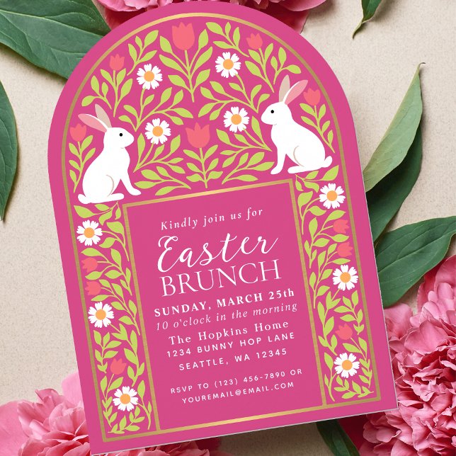 Pink Folk Art Easter Brunch Arch Invitation Einladung (Von Creator hochgeladen)