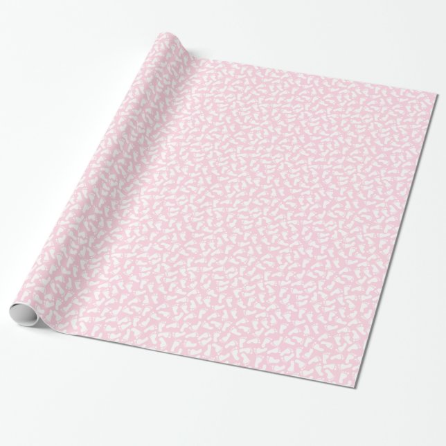 Pink Foot Prints Baby Dusche Wrapping Paper Geschenkpapier (Ungerollt)