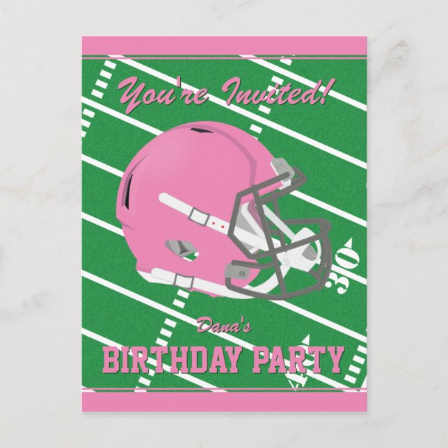 Pink Football Party Einladung Postcard - Bearbeitb (Vorderseite)