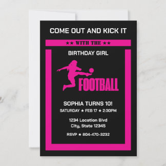 Pink Football Player Girl, Birthday Girl Team Einladung