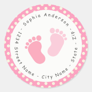 Pink Footprint Baby Shooter Rückgabeadresse Etike Runder Aufkleber