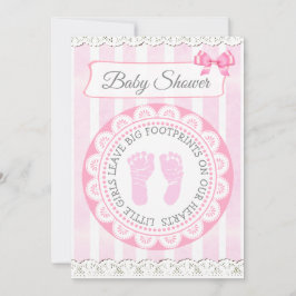 Pink Footprints Girl's Baby Shower Einladung
