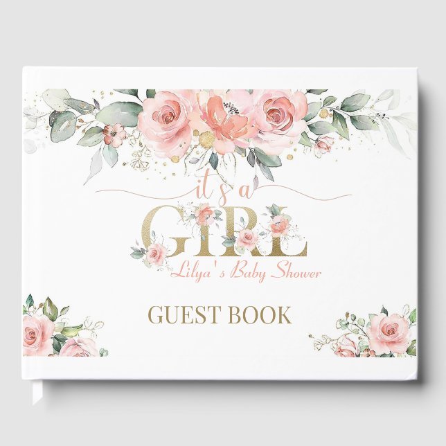Pink Fores a Girl Baby Shower Guest Book Gästebuch (Vorderseite)