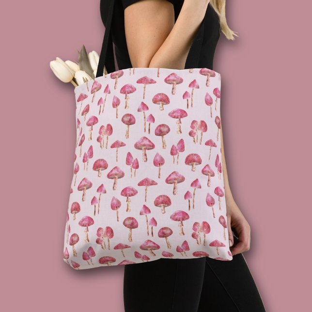 Pink Forest Mushroom-Muster (Pink mushroom all over print tote bag)