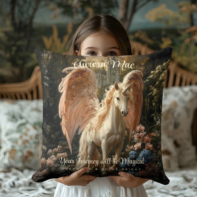 Pink Forest Unicorn Pegasus Woodland Magisches Pfe Kissen (Von Creator hochgeladen)