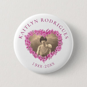 Pink forget-me-not flowers heart foto memorial button