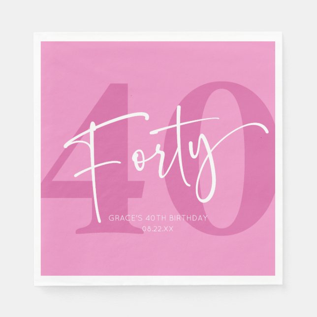 Pink Forty 40th Fortieth Birthday Party Serviette (Vorderseite)