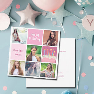 Pink Foto Collage Custom Women's Birthday Party Einladung