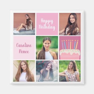 Pink Foto Collage Custom Women's Birthday Party Magnet