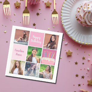 Pink Foto Collage Custom Women's Birthday Party Serviette
