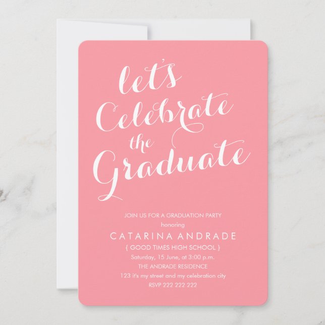 Pink Foto Graduation Party Girly Modern Script Einladung (Vorderseite)