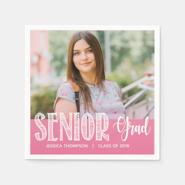Pink Foto Graduation Party Paper Napkins Serviette (Vorderseite)