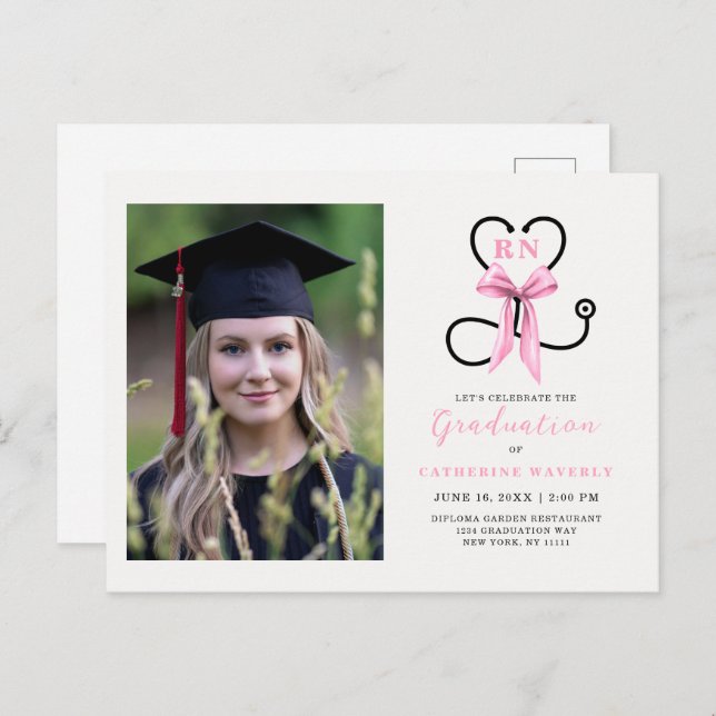 Pink Foto Nursing School Graduation Party Postkarte (Vorne/Hinten)