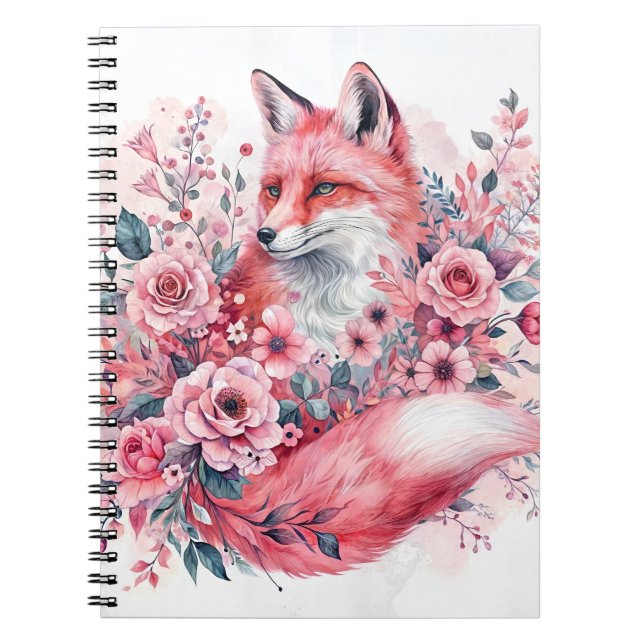 Pink Fox Floral Watercolor Art Notizblock (Vorderseite)