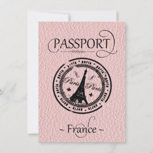 Pink France Passport Party Save the Date Karte