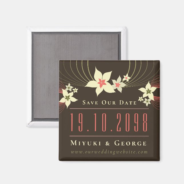 Pink Frangipani Beach Wedding Save the Date Magnet (Vorderseite/Rückseite)