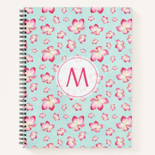 Pink Frangipani Monogram Aqua Notizbuch
