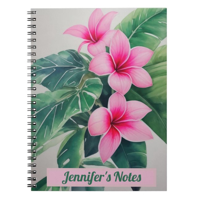 Pink Frangipani Personalisiertes Notebook Notizblock (Vorderseite)