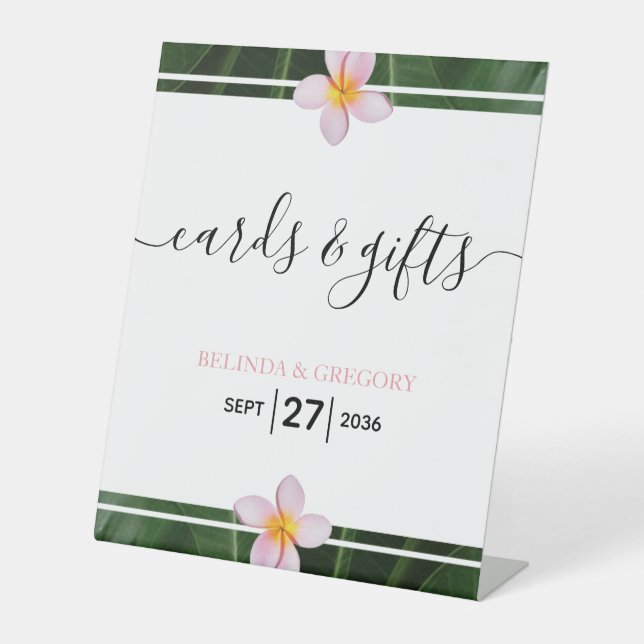 Pink Frangipani Plumeria Wedding Cards & Gifts Sockelschild (Vorderseite)