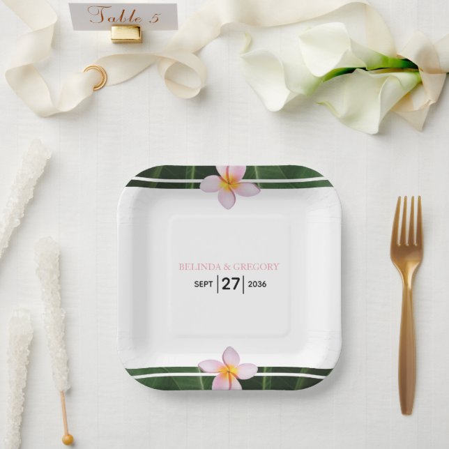 Pink Frangipani Plumeria Wedding Pappteller (Hochzeit)