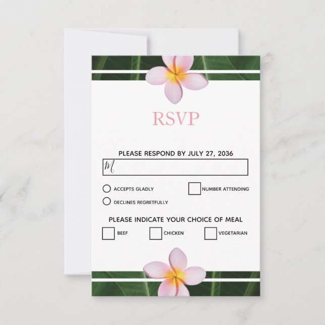 Pink Frangipani Plumeria Wedding RSVP Cards (Vorderseite)