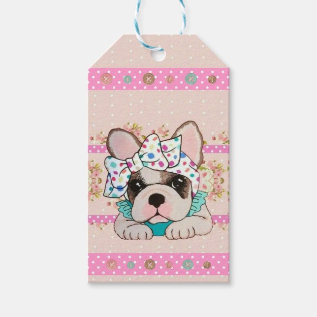 Pink French Bulldog-Geschenkkarte Geschenkanhänger (Vorderseite)