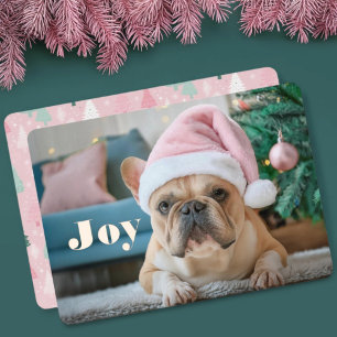 Pink French Bulldogge Weihnachtskarte Folien Feiertagskarte