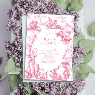 Pink French Country Farm Animal Girl Baby Dusche Einladung