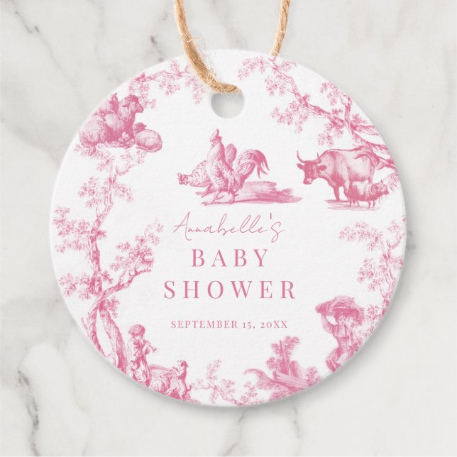 Pink French Country Farm Animal Girl Baby Dusche Geschenkanhänger (Vorderseite)
