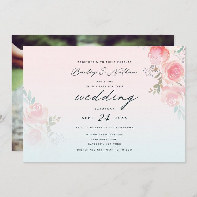 Pink French Garden Blumenpeony Bouquets Wedding Einladung (Vorne/Hinten)