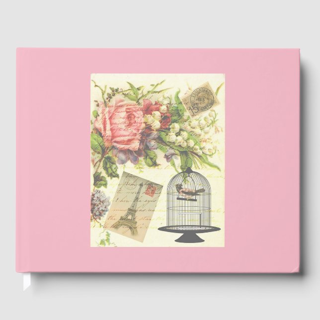 Pink French Theme Vintag Paris Gästebuch (Vorderseite)