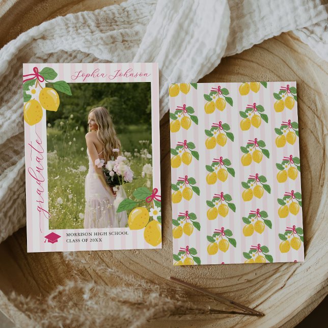 Pink Freshly Lemon Citrus Graduation Announcement Einladung (Von Creator hochgeladen)