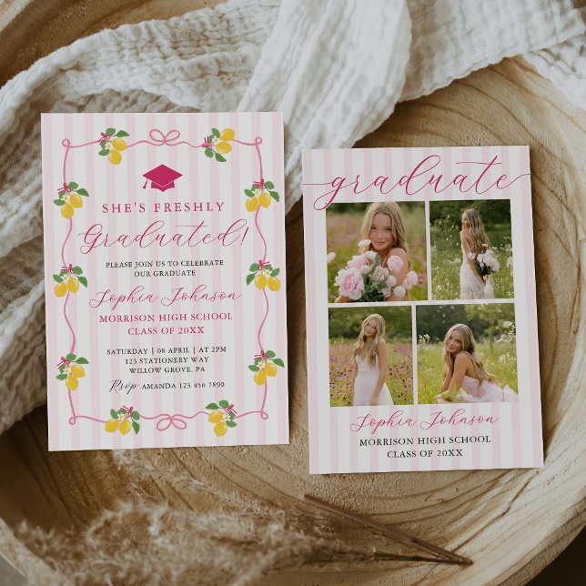 Pink Freshly Lemon Citrus Graduation Party Einladung (Von Creator hochgeladen)