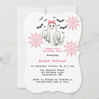 Pink Friendly Girl Ghost mit Flet Birthday Party Einladung