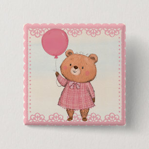 Pink Fringe Dress Bear mit Pink Ballon Button