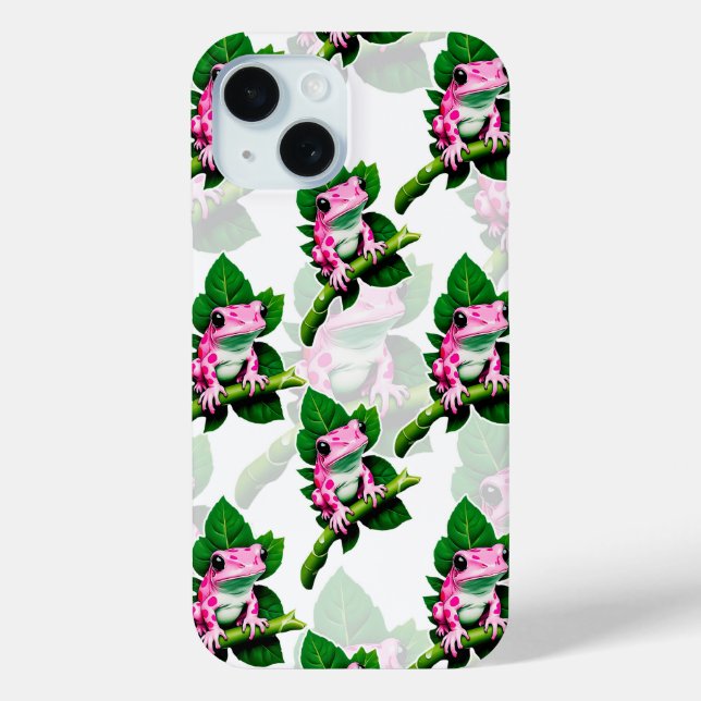 Pink Frog auf grünem Leaf Muster iPhone Case (Rückseite)