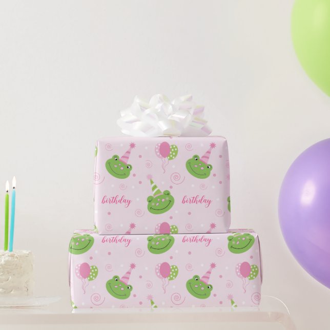 Pink Frog Girl Birthday Geschenkpapier (Partygeschenke)