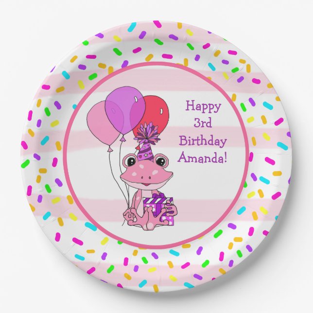 Pink Frog Girl's Birthday Candy Sprinkles Party Pappteller (Vorderseite)