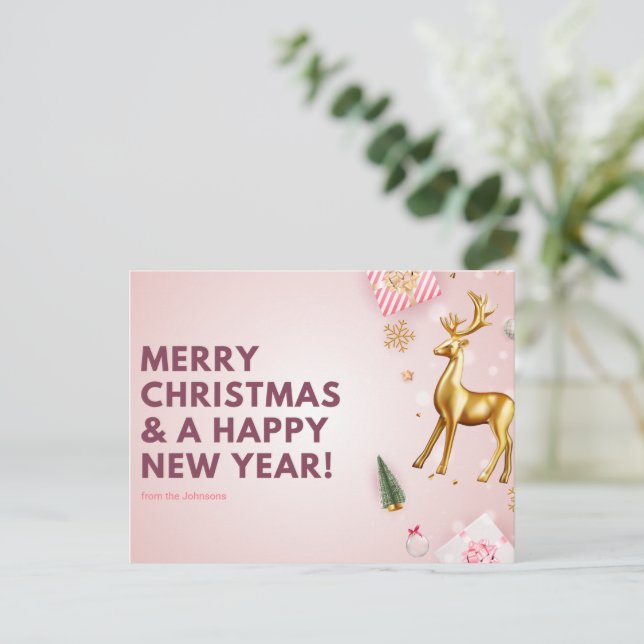 Pink frohe Weihnachten und Glück Neues Jahr anpass Postkarte (Stehend Vorderseite)