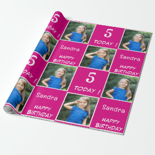Pink Fuchsia 2 Foto Custom Happy Birthday Girl Geschenkpapier