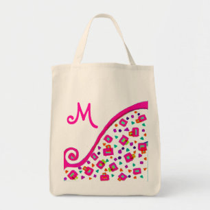 PINK FUCHSIA BLACK ABSTRACT DECO MONOGRAM TRAGETASCHE