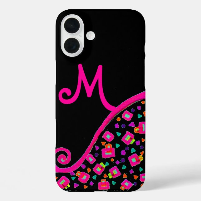 PINK FUCHSIA BLACK ABSTRAKT DEKO MONOGRAM Case-Mate iPhone HÜLLE (Rückseite)