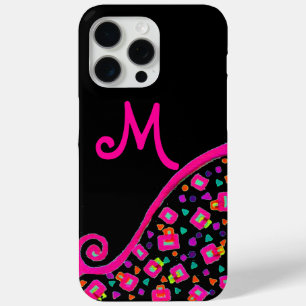 PINK FUCHSIA BLACK ABSTRAKT DEKO MONOGRAM iPhone 15 PRO MAX HÜLLE
