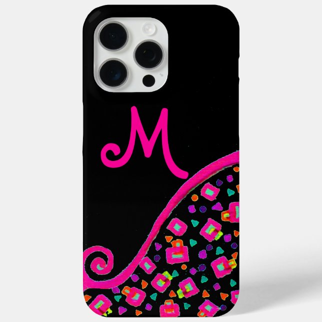 PINK FUCHSIA BLACK ABSTRAKT DEKO MONOGRAM Case-Mate iPhone HÜLLE (Rückseite)