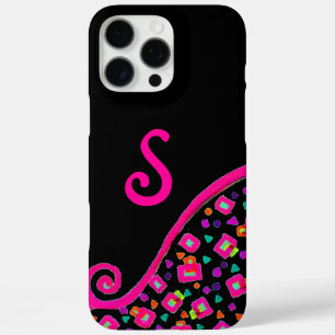 PINK FUCHSIA BLACK ABSTRAKT DEKO MONOGRAM iPhone 16 PRO MAX HÜLLE