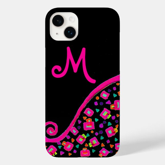 PINK FUCHSIA BLACK ABSTRAKT DEKO MONOGRAM Case-Mate iPhone HÜLLE (Rückseite)