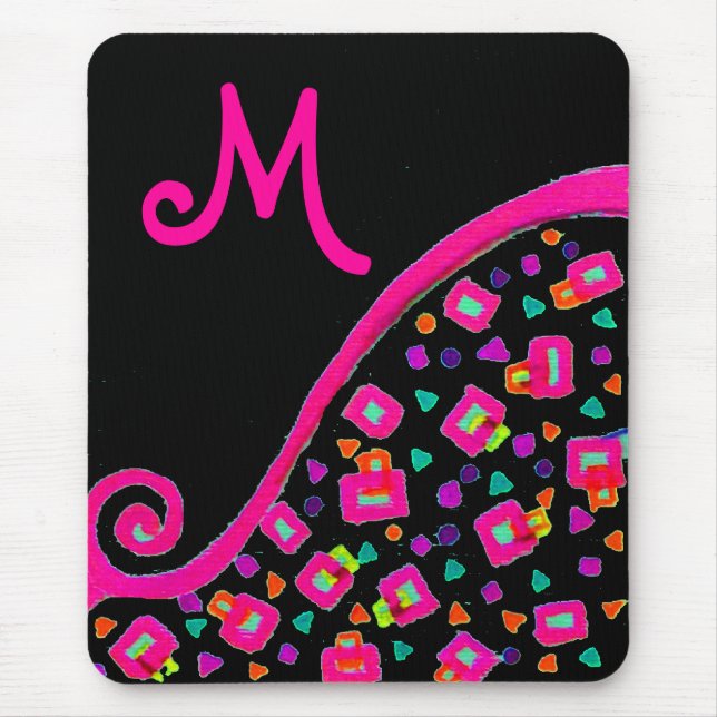 PINK FUCHSIA BLACK ABSTRAKT DEKO MONOGRAM MOUSEPAD (Vorne)