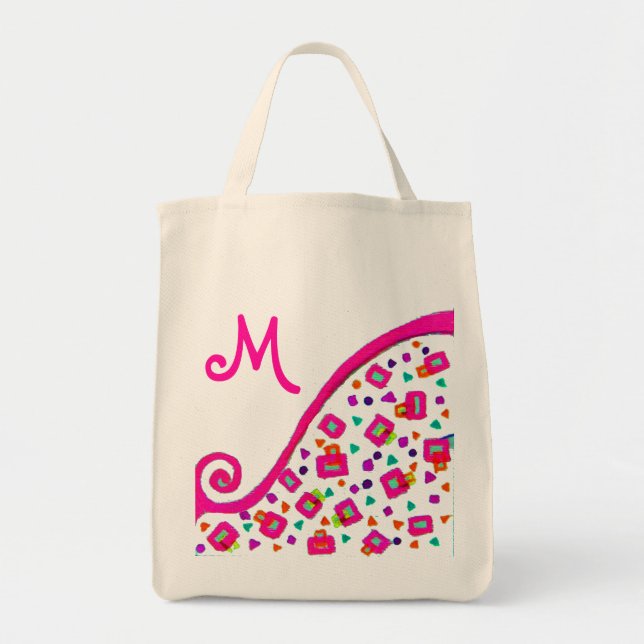 PINK FUCHSIA BLACK ABSTRAKT DEKO MONOGRAM TRAGETASCHE (Vorne)
